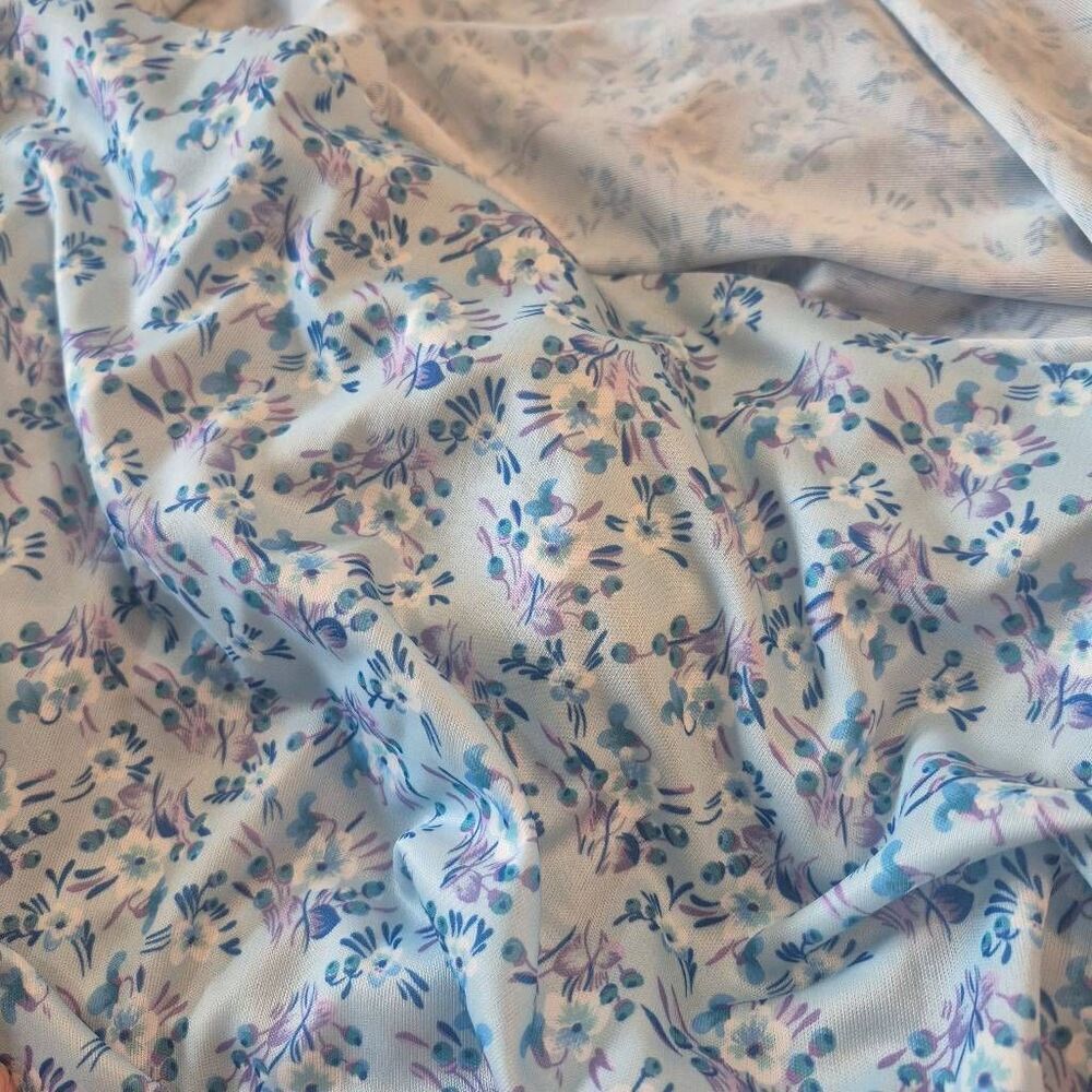 Fabric, Light Blue/Lavender/White Floral Poly Spandex Knit 65" x 2 yds, Vintage